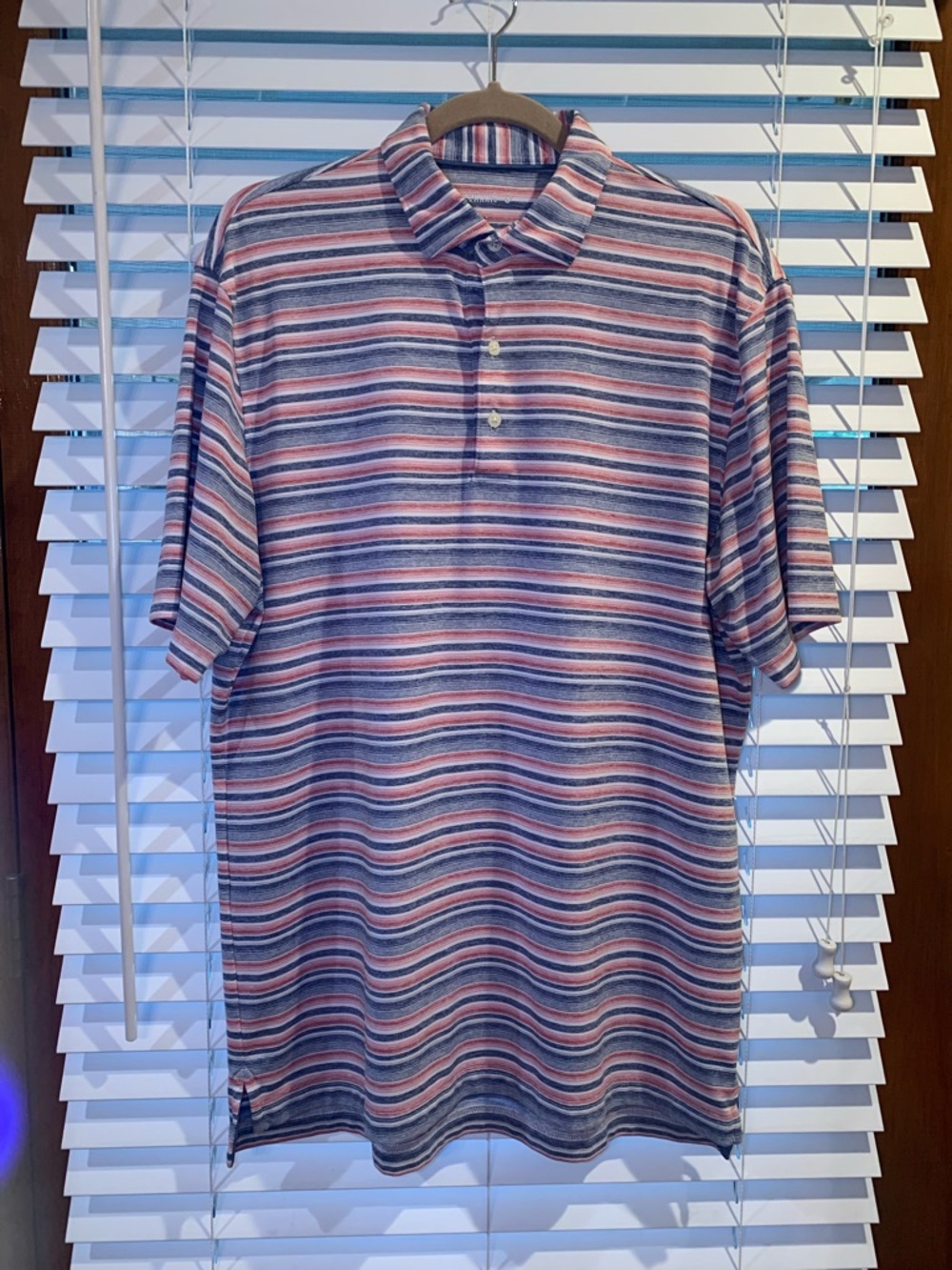 Johnnie O Performance Polo Shirt Red White Blue Striped Golf Short Sleeve Mens L